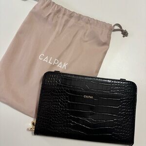 Calpak Croc travel Wallet in black with original duster bag, and both straps
